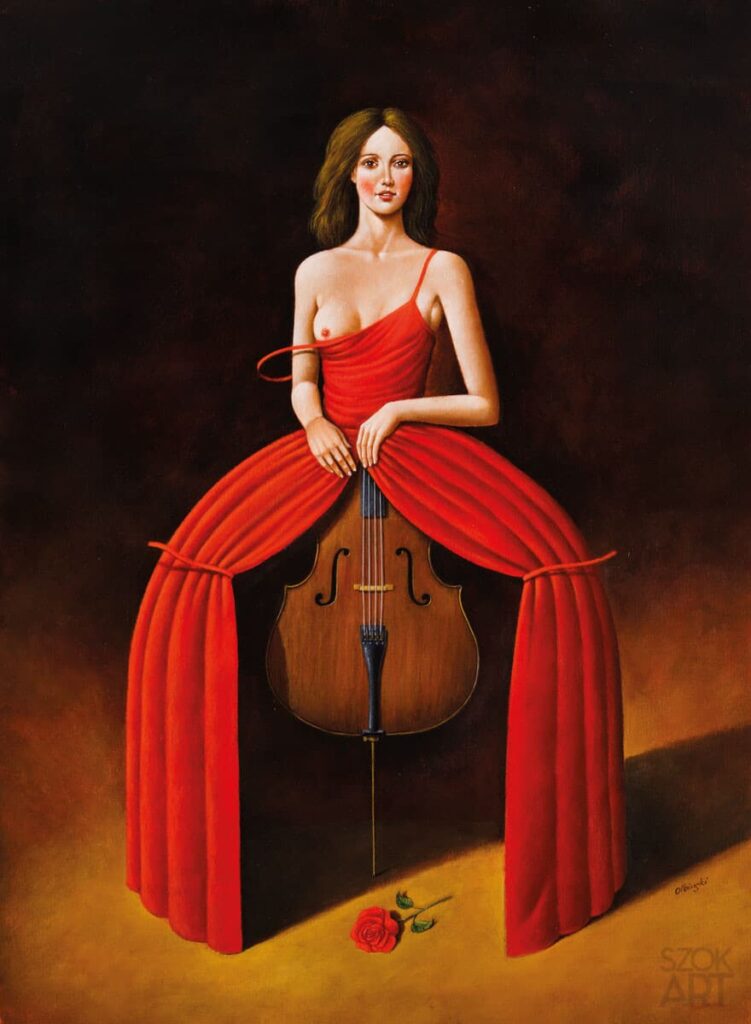 Rafał Olbiński-Viola in red
