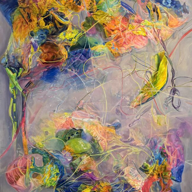 Obraz abstrakcyjny „Od środka” Anny Kołackiej, malarstwo współczesne, akryl i olej na płótnie, 180 × 150 cm, 2025